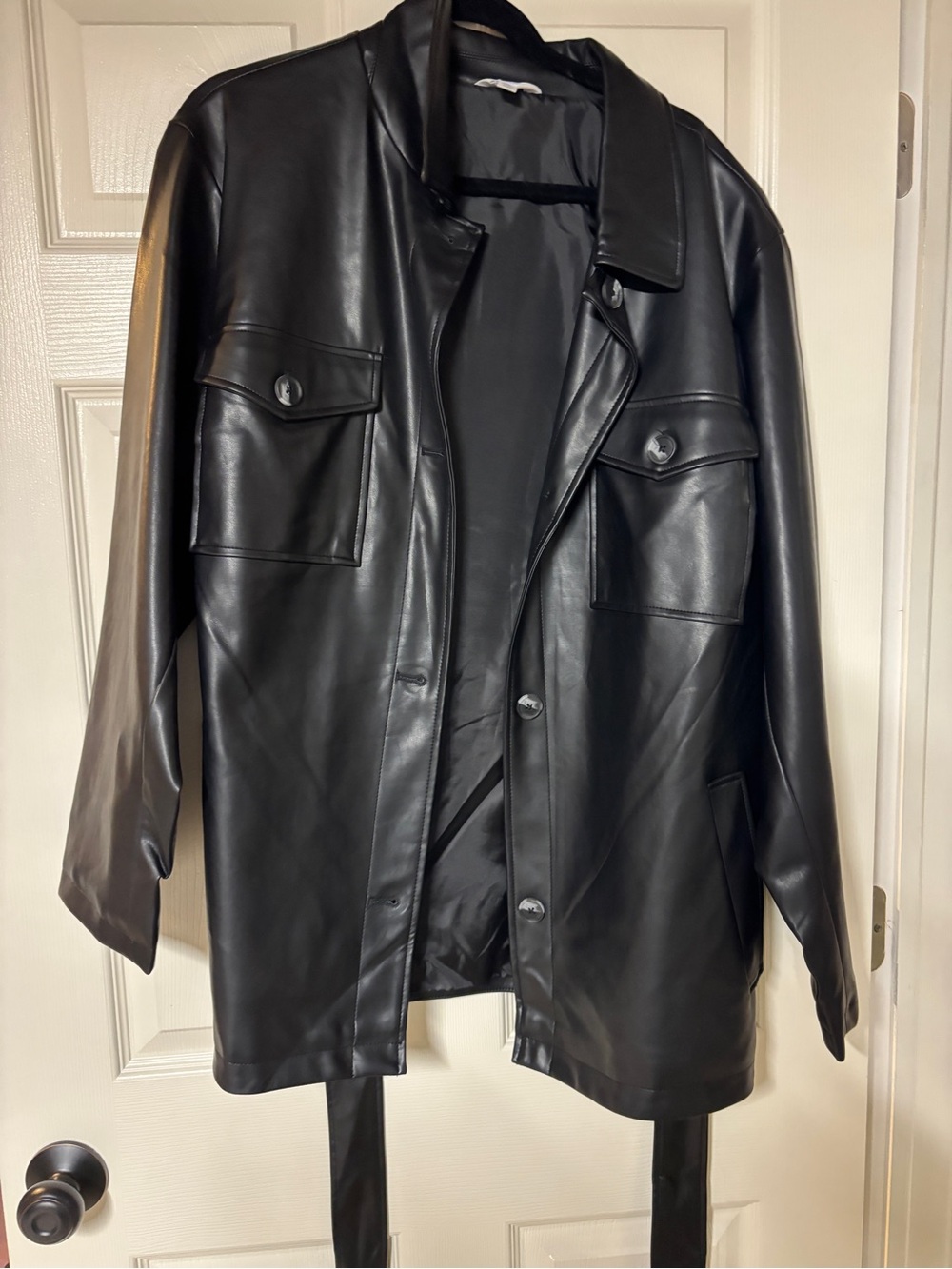Women’s Black Faux Leather Jacket with Utility Pockets 2X